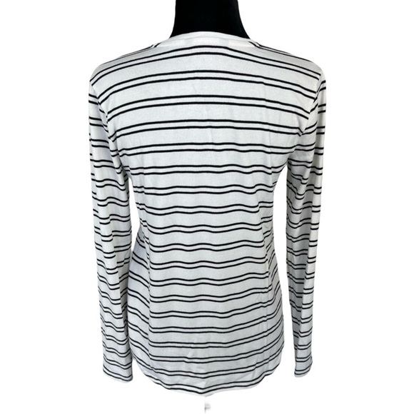 Banana Republic Casual Long Sleeve Sweater White black stripes v-neck size S - Picture 3 of 7